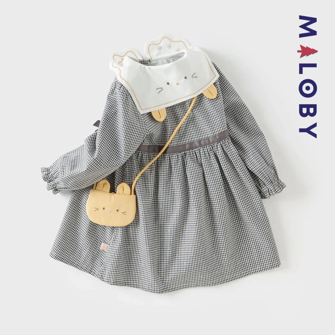 Ensemble robe vichy manches longues + sac fantaisie enfant fille- Carreaux
