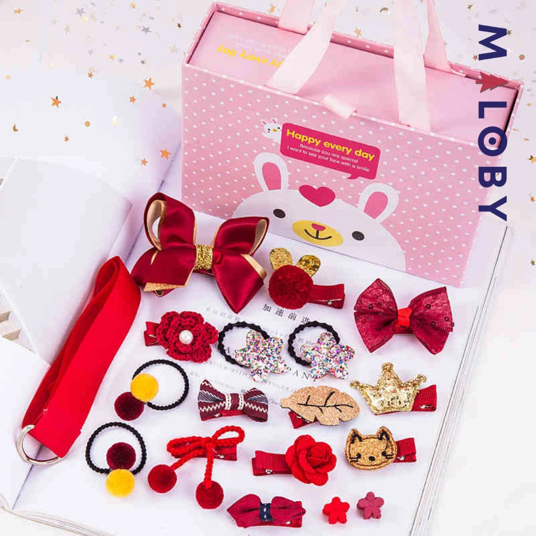 Ensemble accessoires cheveux enfant fille- rouge -robes et ensembles pour filles, bébés et garcons - MALOBY