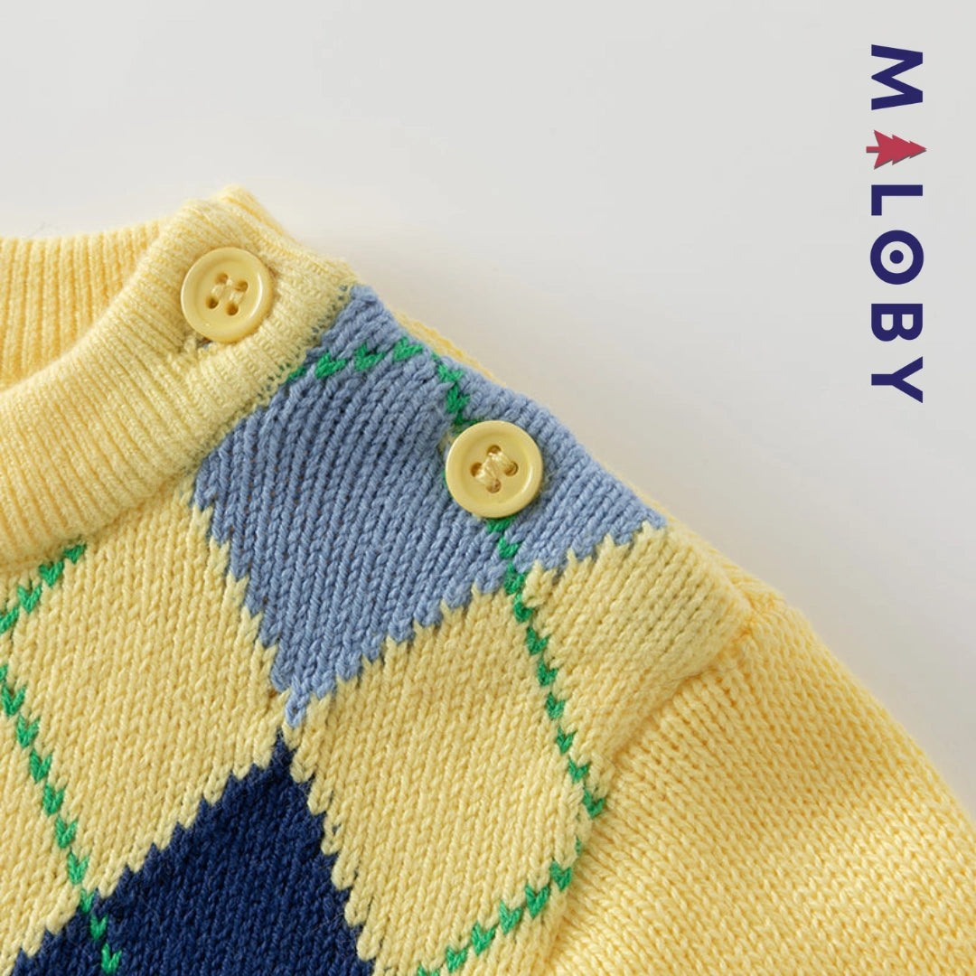 Pull Jacquard col rond enfant Garçon - jaune -robes et ensembles pour filles, bébés et garcons - MALOBY