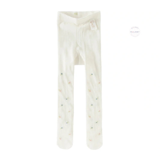 Collant en pointelle épais à motifs fleurettes enfant fille blanc - MALOBY