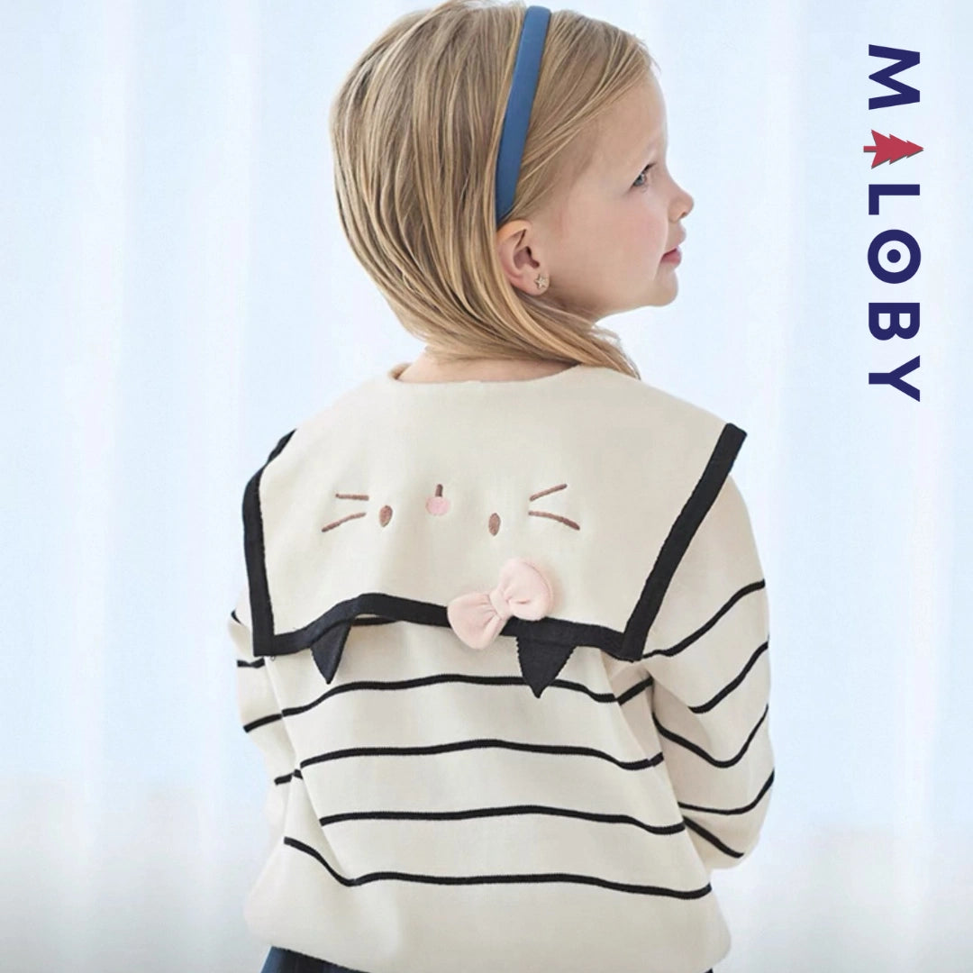 Cardigan rayé enfant fille- Beige