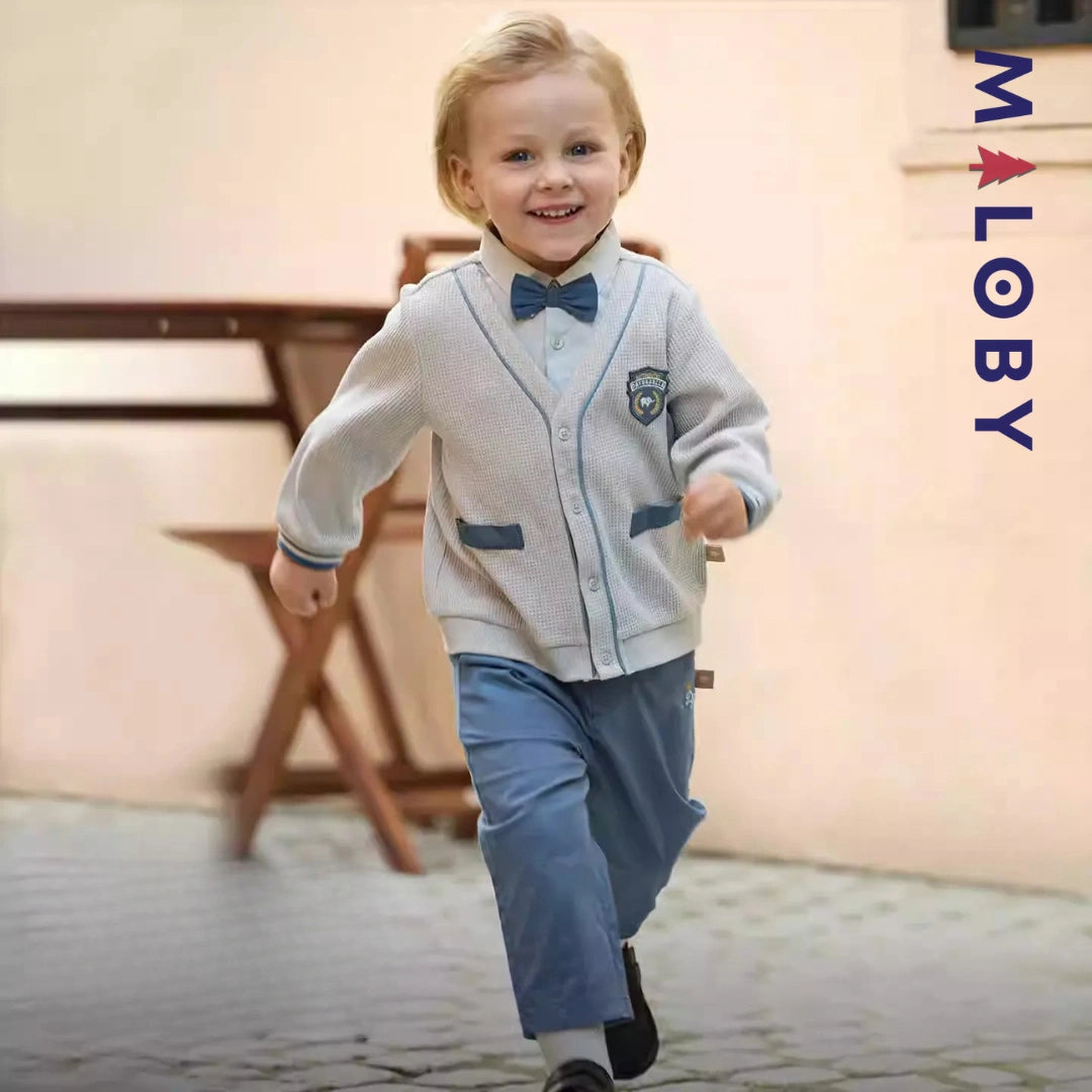 Ensemble habillé cardigan+pantalon+noeud enfant garçon -Bleu -robes et ensembles pour filles, bébés et garcons - MALOBY
