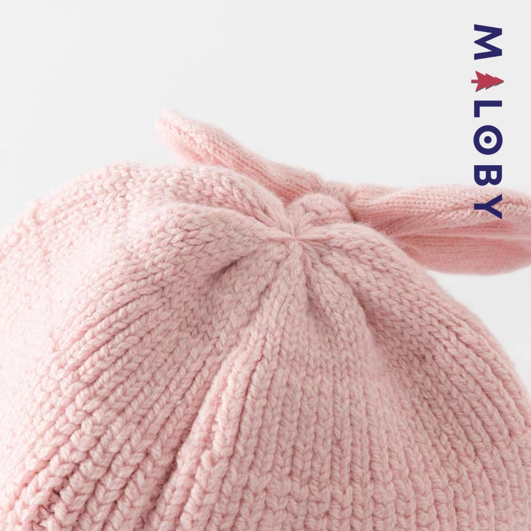 Bonnet en maille enfant fille- Rose
