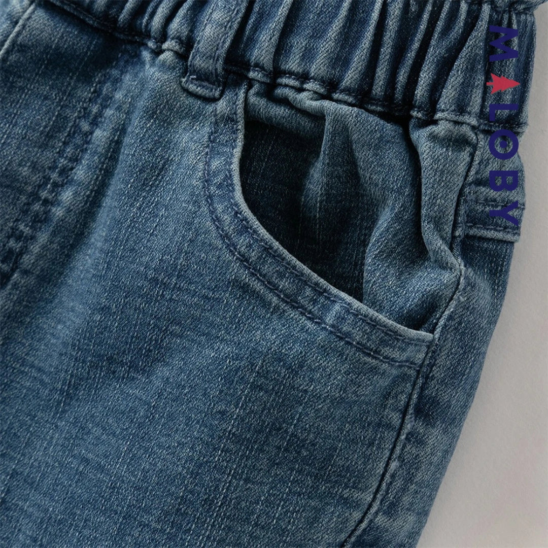 Pantalon denim large base en perles enfant fille- bleu