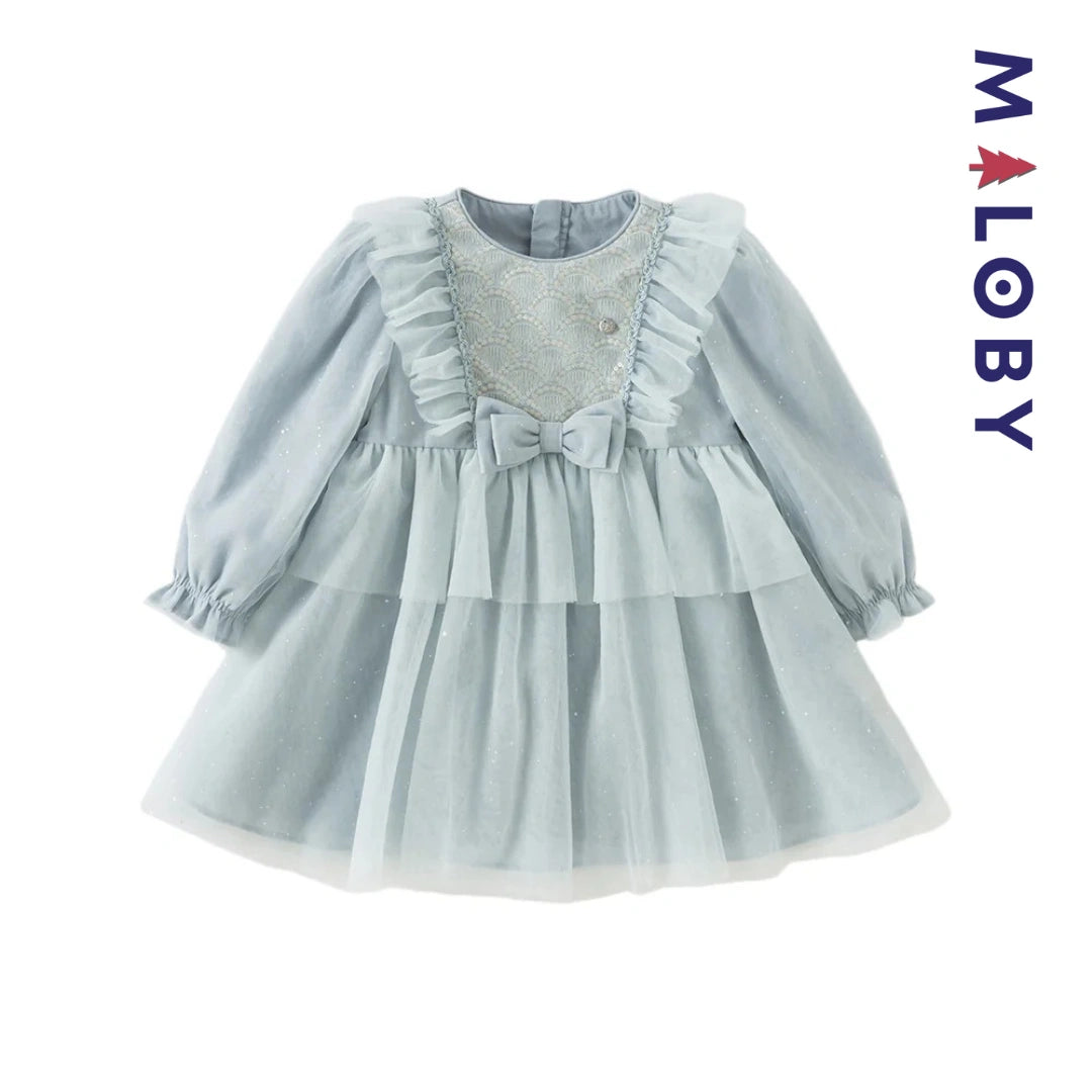Robe de cérémonie à volants enfant fille -Bleu ciel