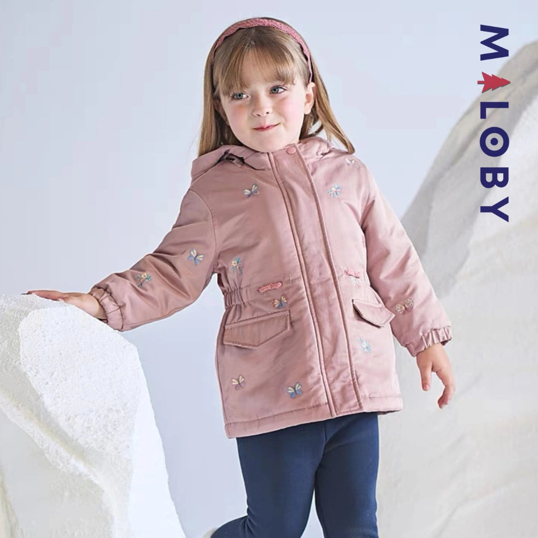 Parka à capuche brodée enfant fille- Rose
