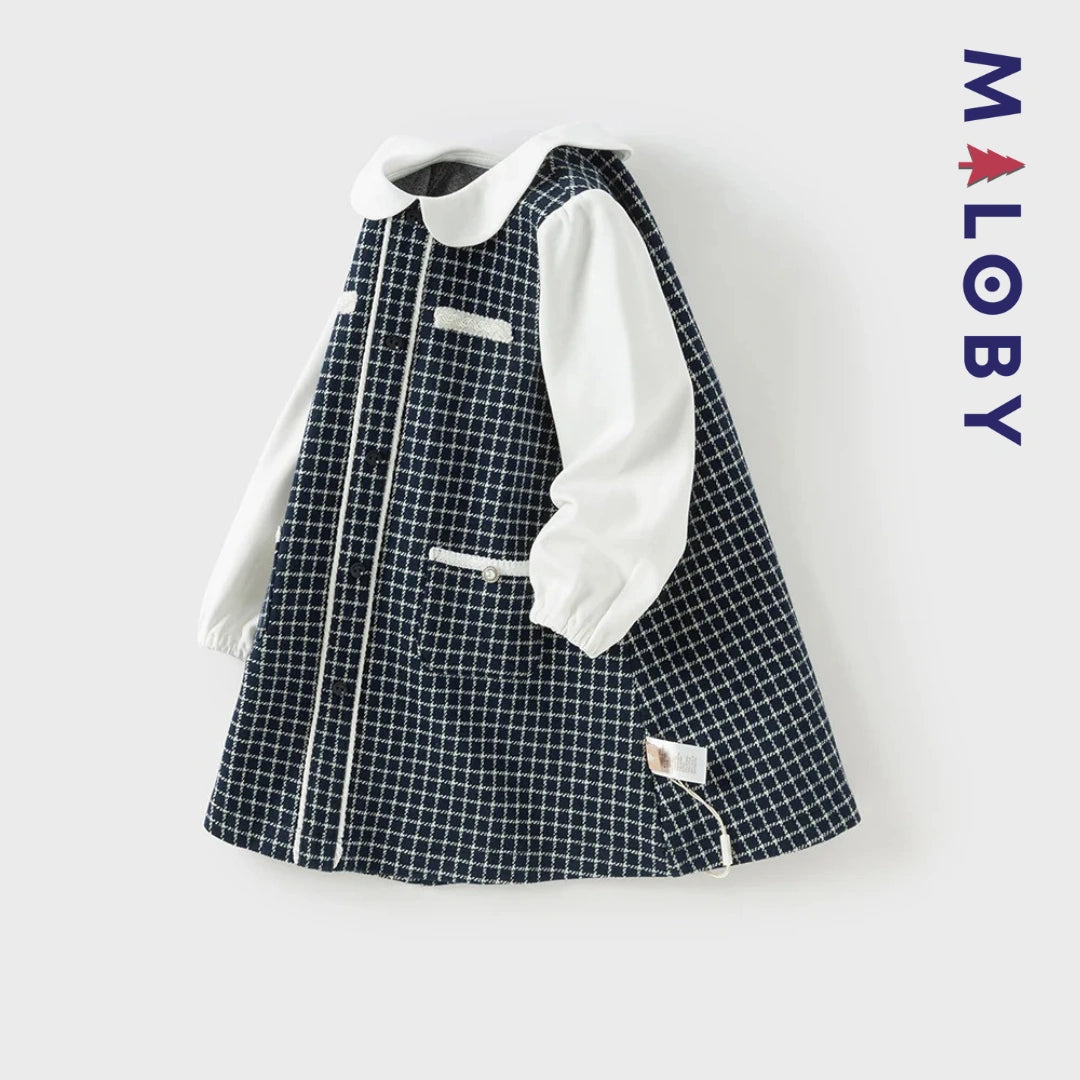 Robe à carreaux effet 2 en 1 enfant fille- marine