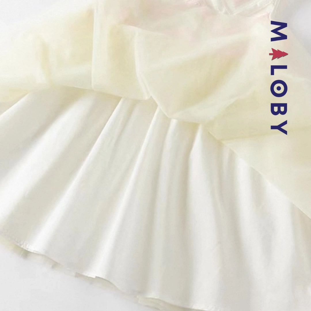 Robe de cérémonie florale enfant fille -Beige