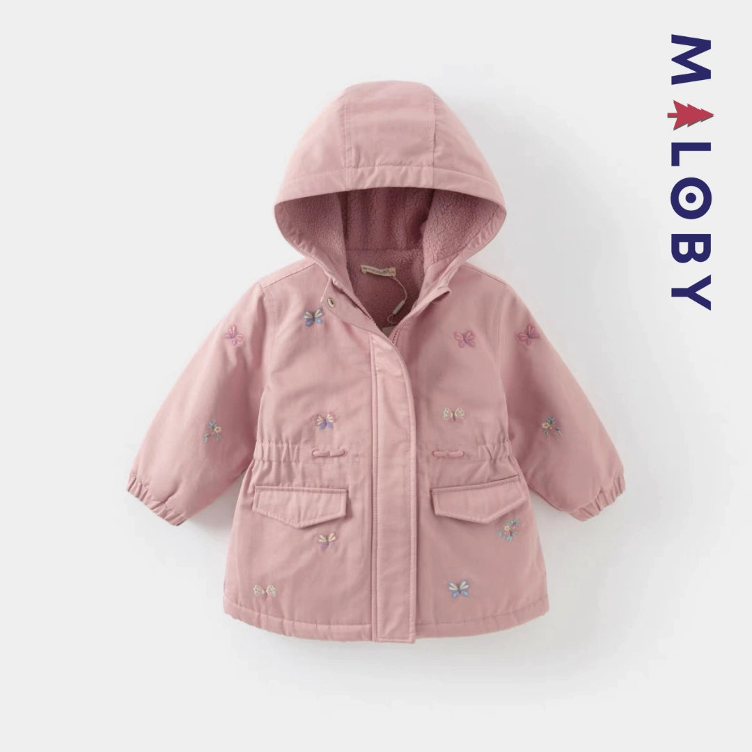 Parka à capuche brodée enfant fille- Rose