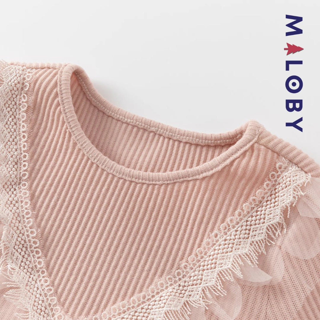 Robe cérémonie bi-matière enfant fille- rose -robes et ensembles pour filles, bébés et garcons - MALOBY