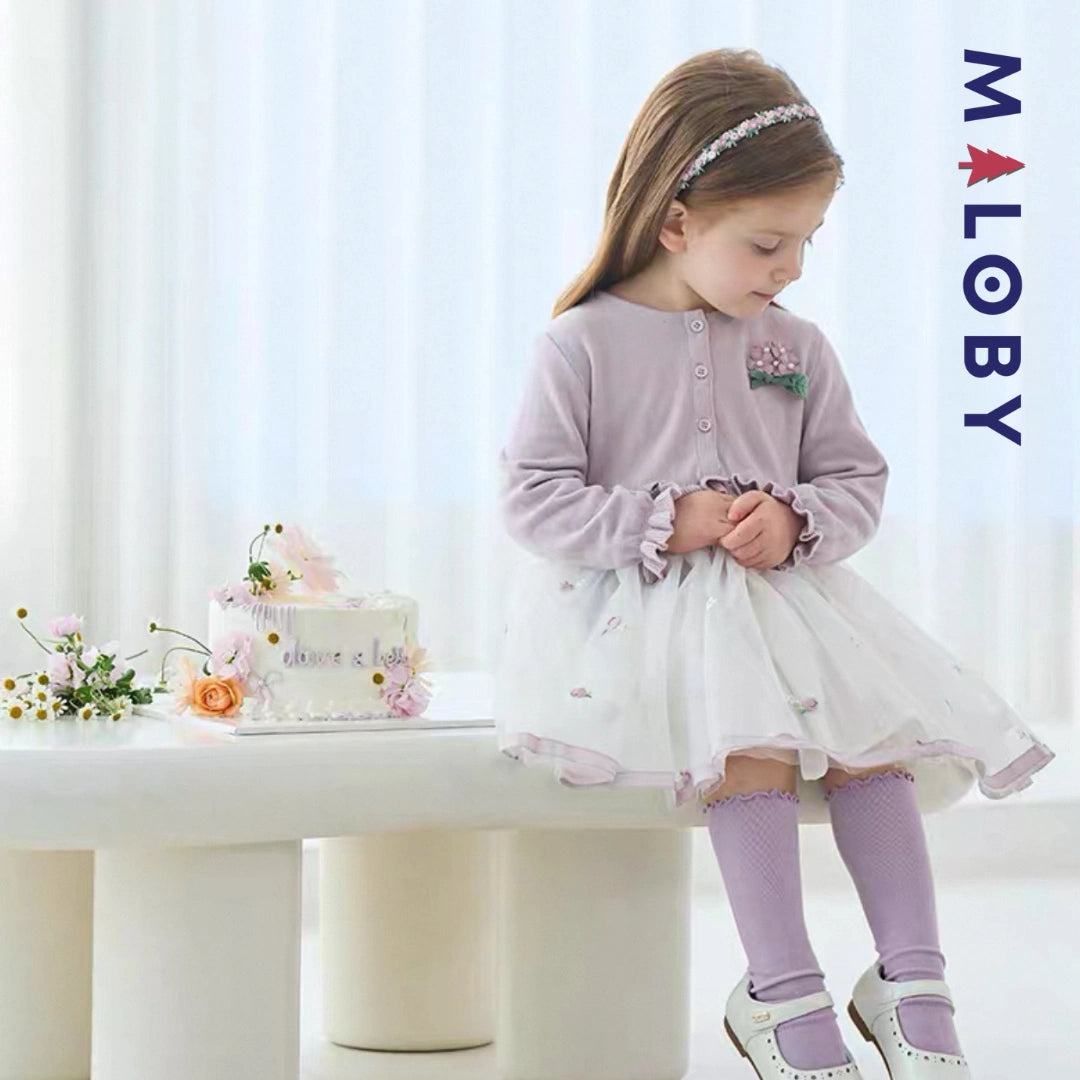Robe cérémonie bi-matière enfant fille- violet -robes et ensembles pour filles, bébés et garcons - MALOBY