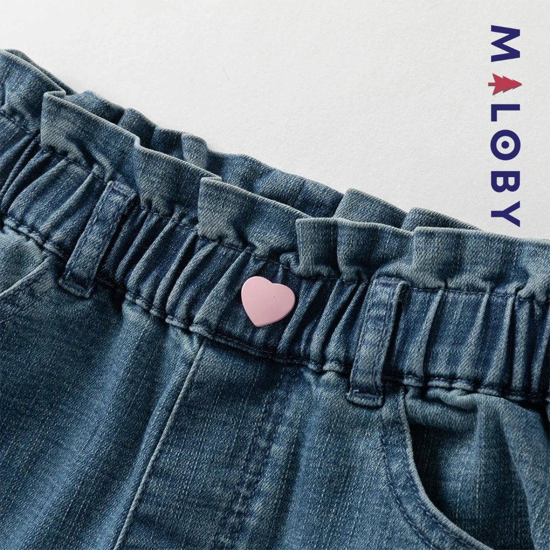 Pantalon denim large base en perles enfant fille- bleu