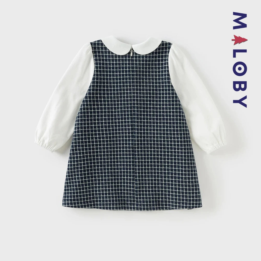 Robe à carreaux effet 2 en 1 enfant fille- marine
