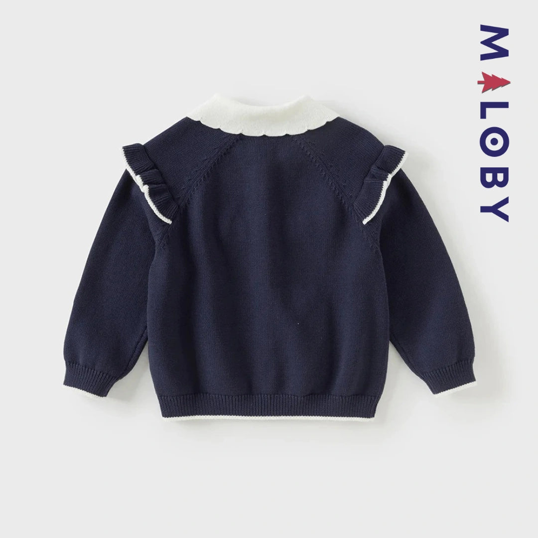 Cardigan à col claudine enfant fille- marine/violet