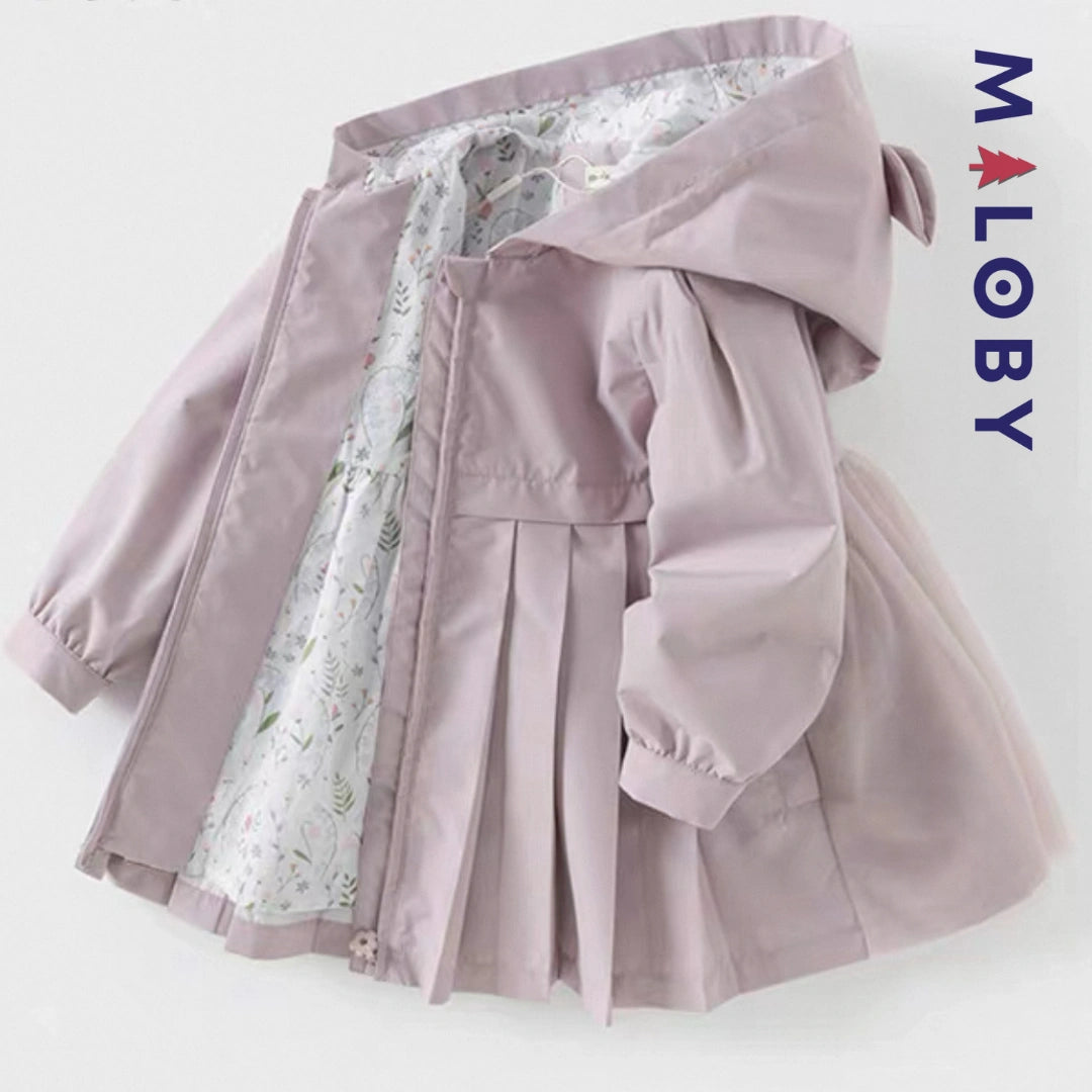 Trench à capuche doublure imprimé enfant fille- violet -robes et ensembles pour filles, bébés et garcons - MALOBY