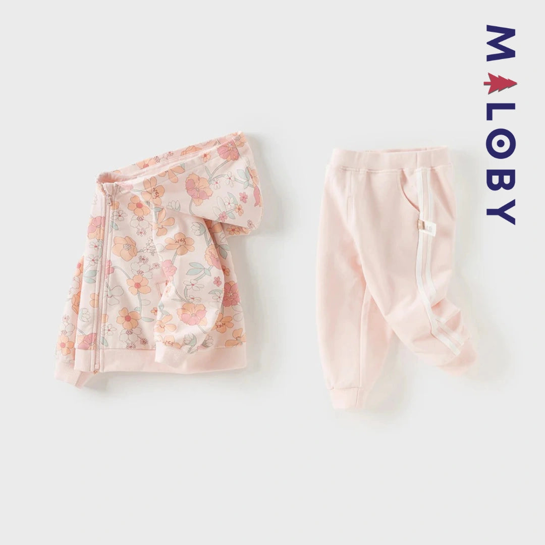 Ensemble jogging 2 pièces motifs fleuris- Rose