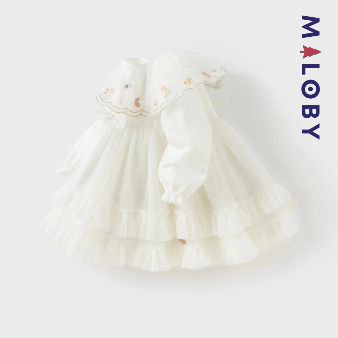 Robe de fête à col plastron enfant fille -Beige
