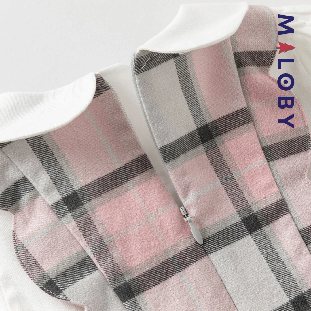 Robe bi-matière effet 2 en 1 enfant fille- rose/gris