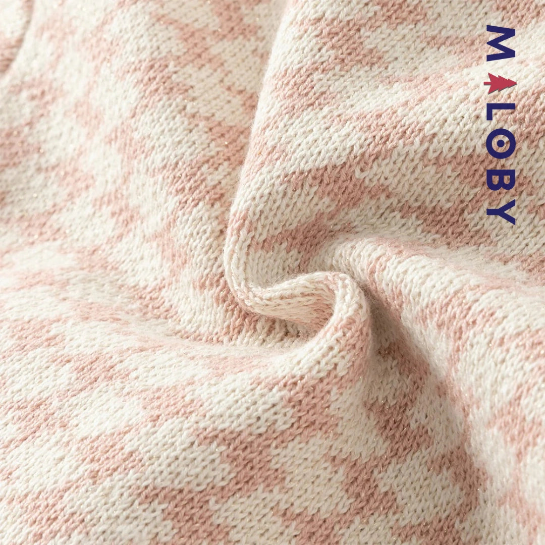 Robe à carreaux manches longues enfant fille - Rose