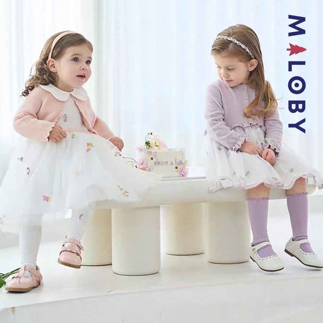 Robe cérémonie bi-matière enfant fille- violet -robes et ensembles pour filles, bébés et garcons - MALOBY