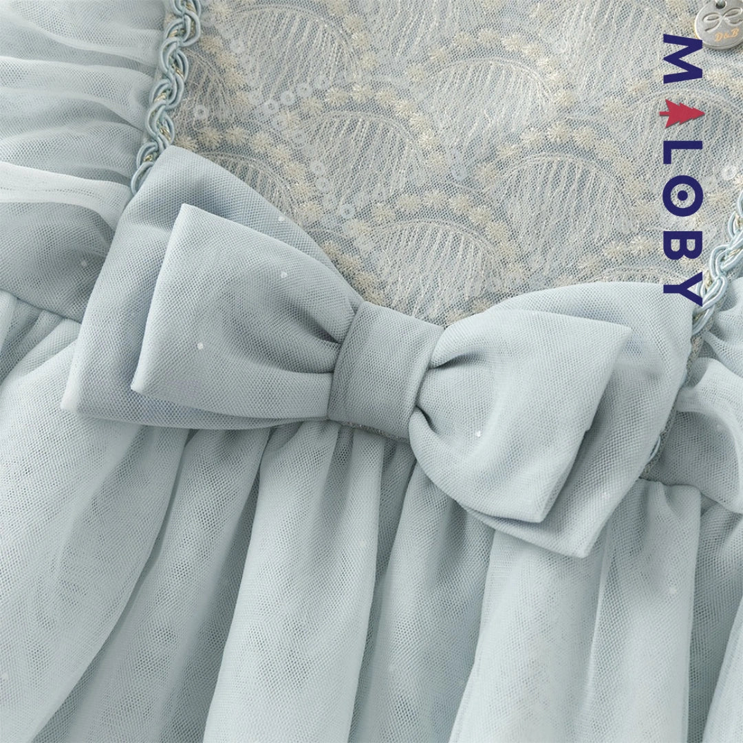 Robe de cérémonie à volants enfant fille -Bleu ciel