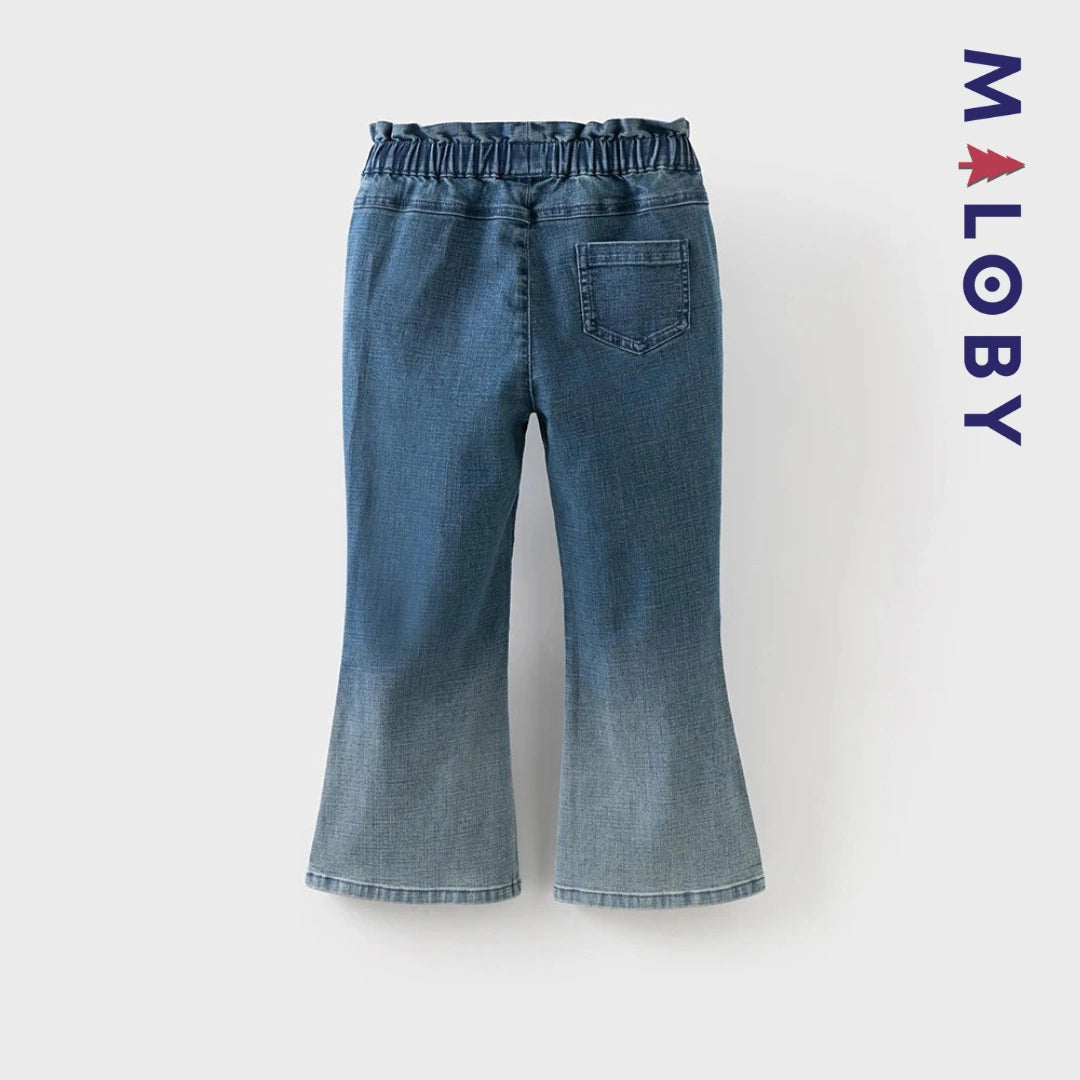Pantalon denim large base en perles enfant fille- bleu