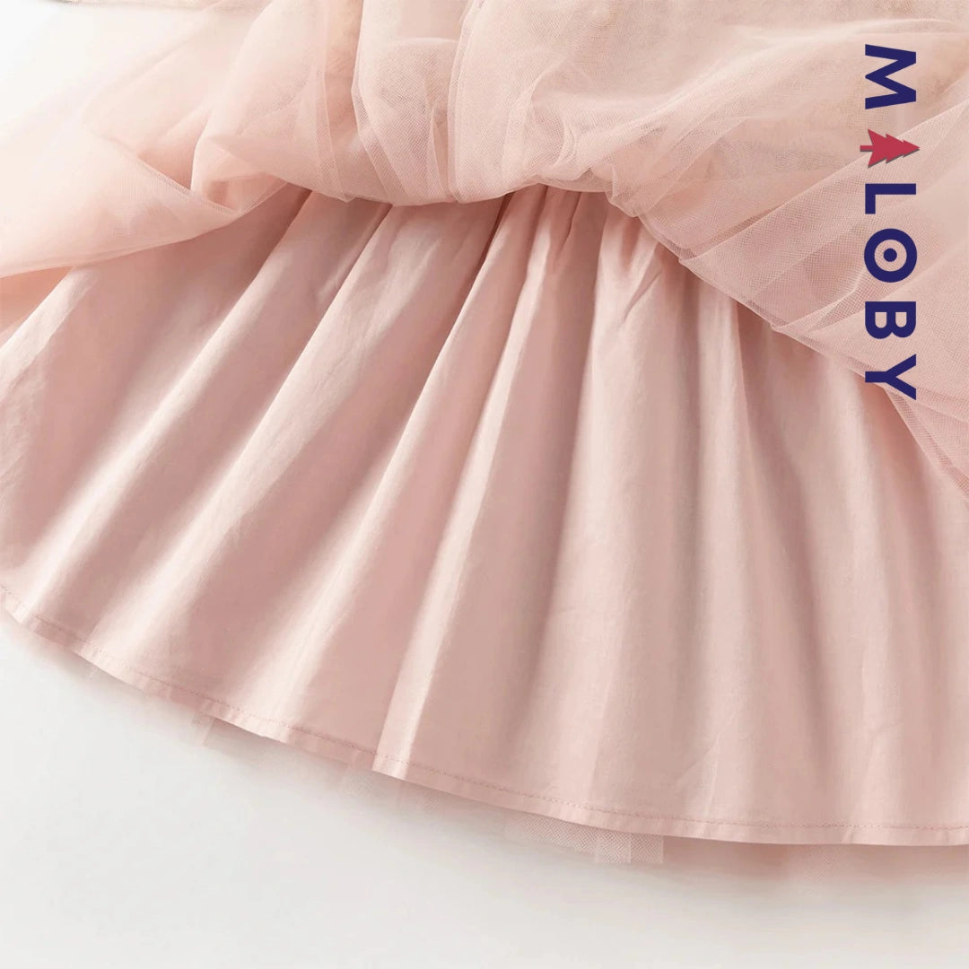 Robe à carreaux manches longues enfant fille - Rose
