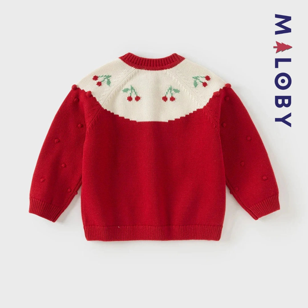 Cardigan jacquard cerises enfant fille- Rouge