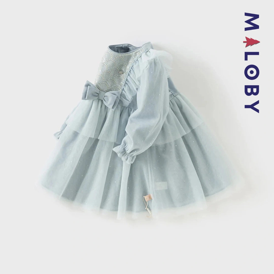 Robe de cérémonie à volants enfant fille -Bleu ciel