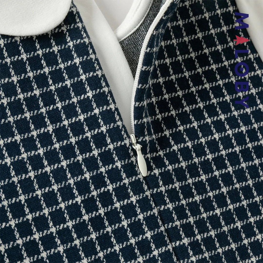Robe à carreaux effet 2 en 1 enfant fille- marine