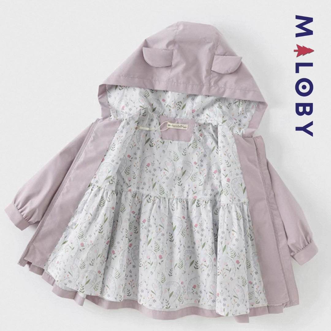 Trench à capuche doublure imprimé enfant fille- violet -robes et ensembles pour filles, bébés et garcons - MALOBY