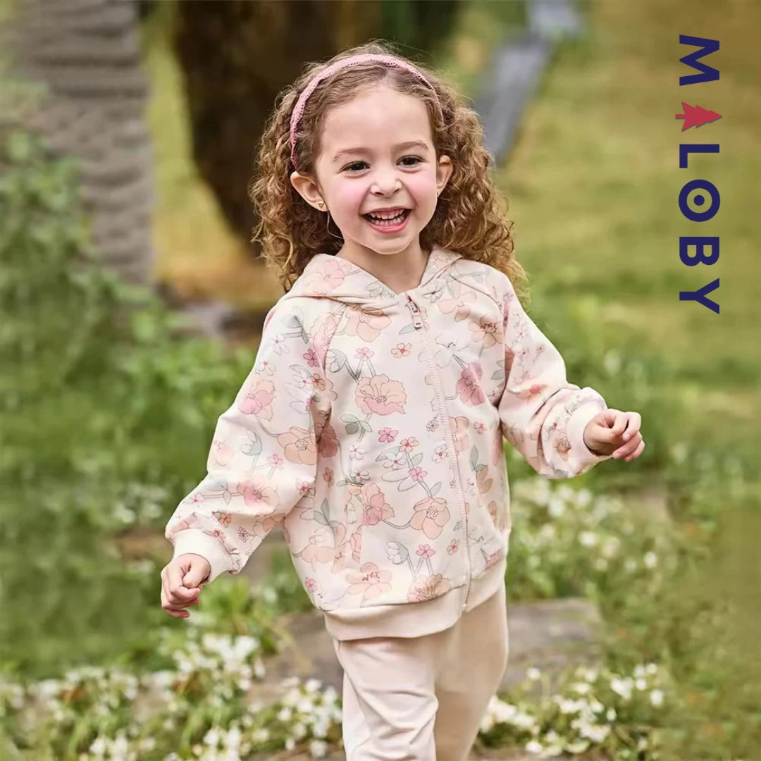 Ensemble jogging 2 pièces motifs fleuris- Rose