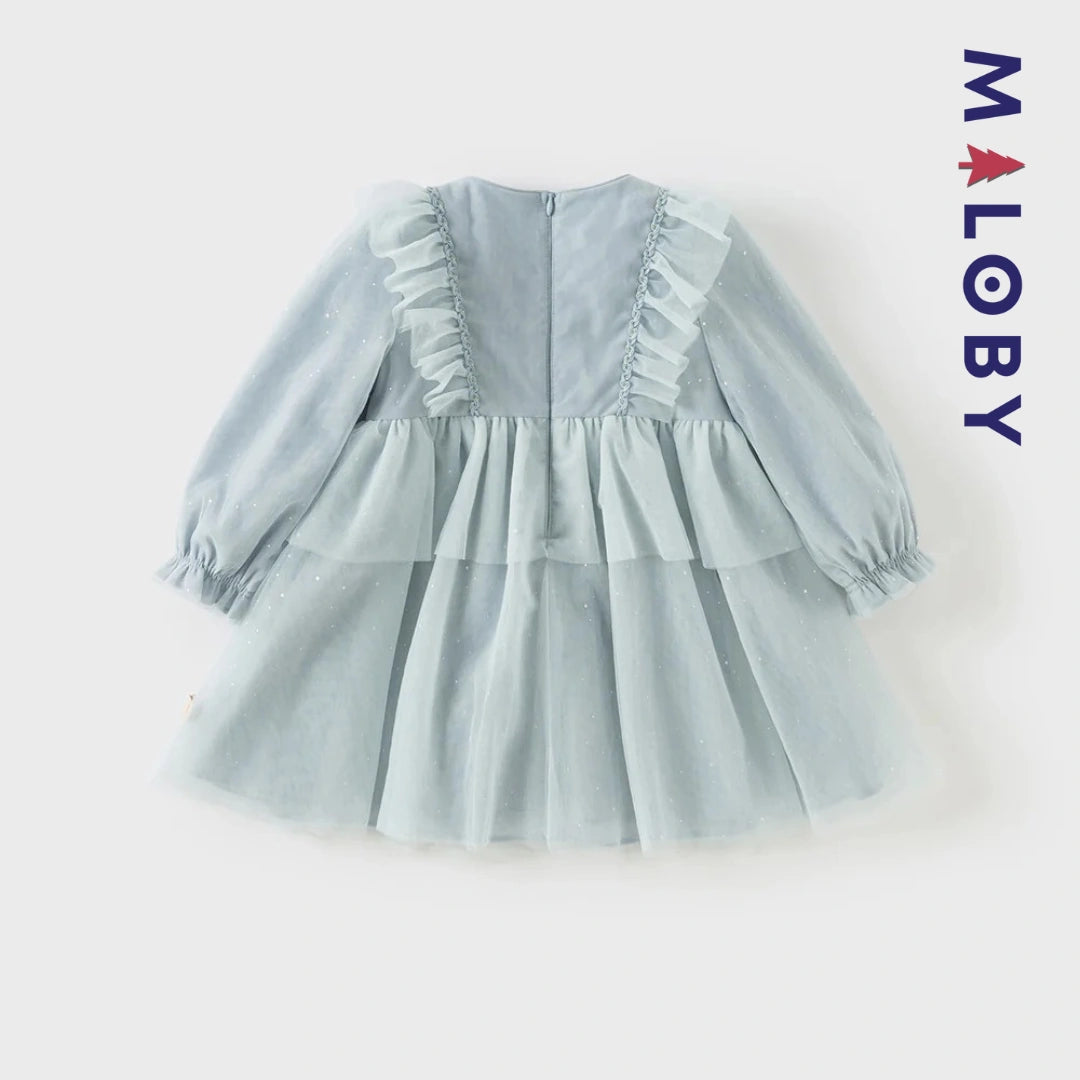 Robe de cérémonie à volants enfant fille -Bleu ciel