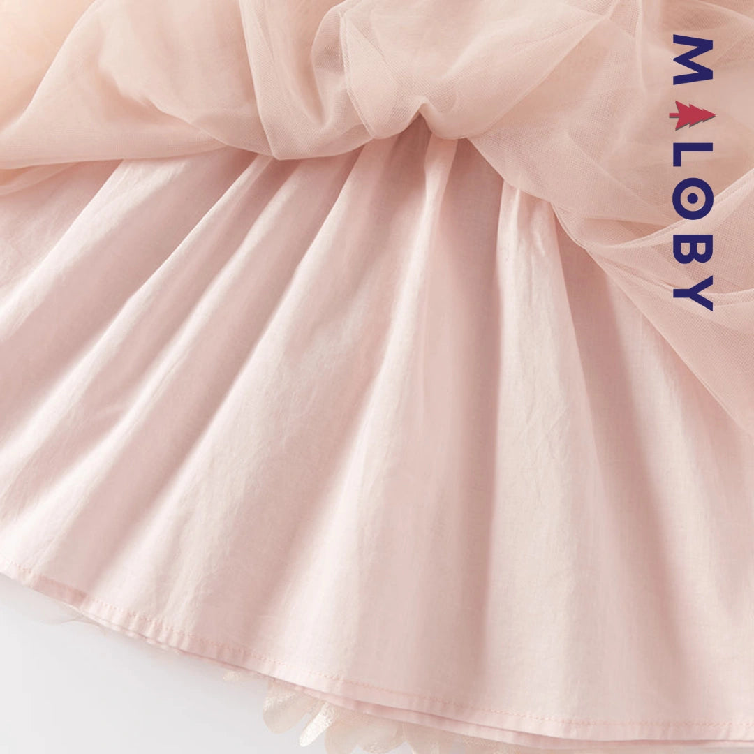 Robe cérémonie bi-matière enfant fille- rose -robes et ensembles pour filles, bébés et garcons - MALOBY