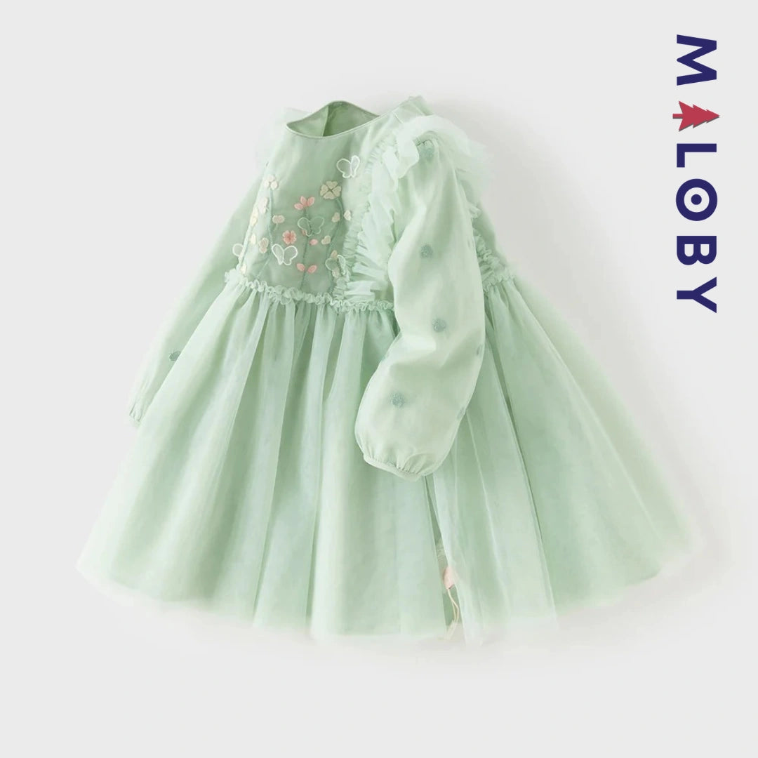Robe cérémonie brodée fleurs enfant fille -Vert