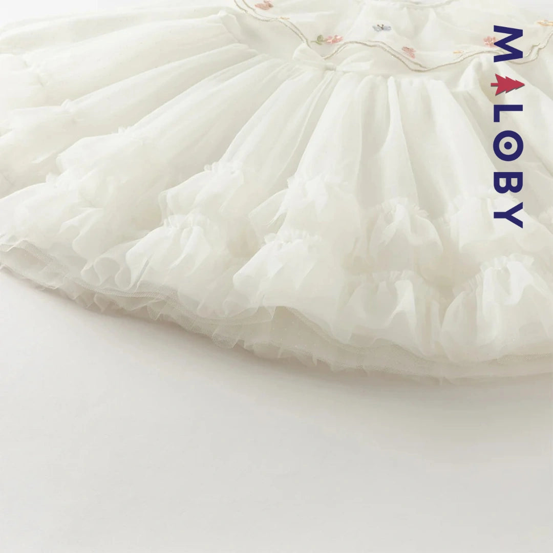 Robe de fête à col plastron enfant fille -Beige