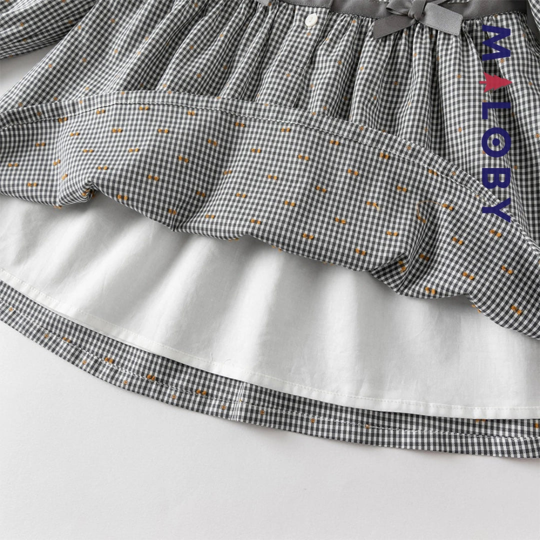 Ensemble robe vichy manches longues + sac fantaisie enfant fille- Carreaux
