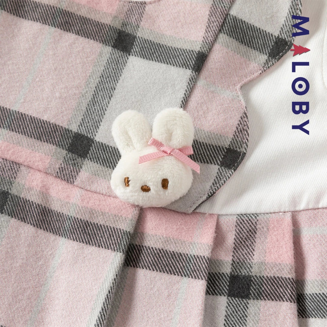 Robe bi-matière effet 2 en 1 enfant fille- rose/gris