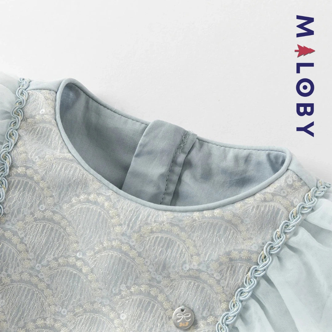 Robe de cérémonie à volants enfant fille -Bleu ciel