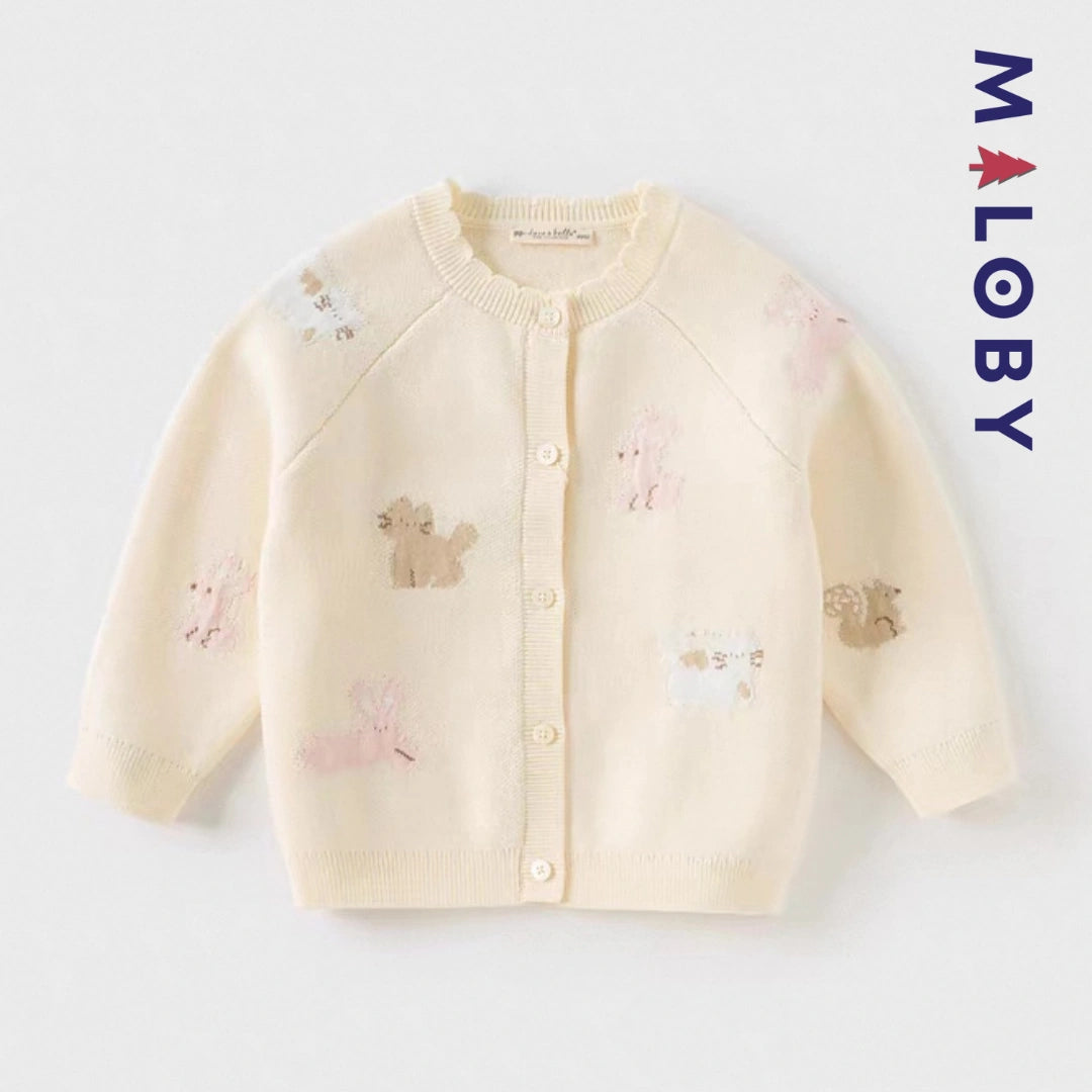 Cardigan motif animalier enfant fille- Beige