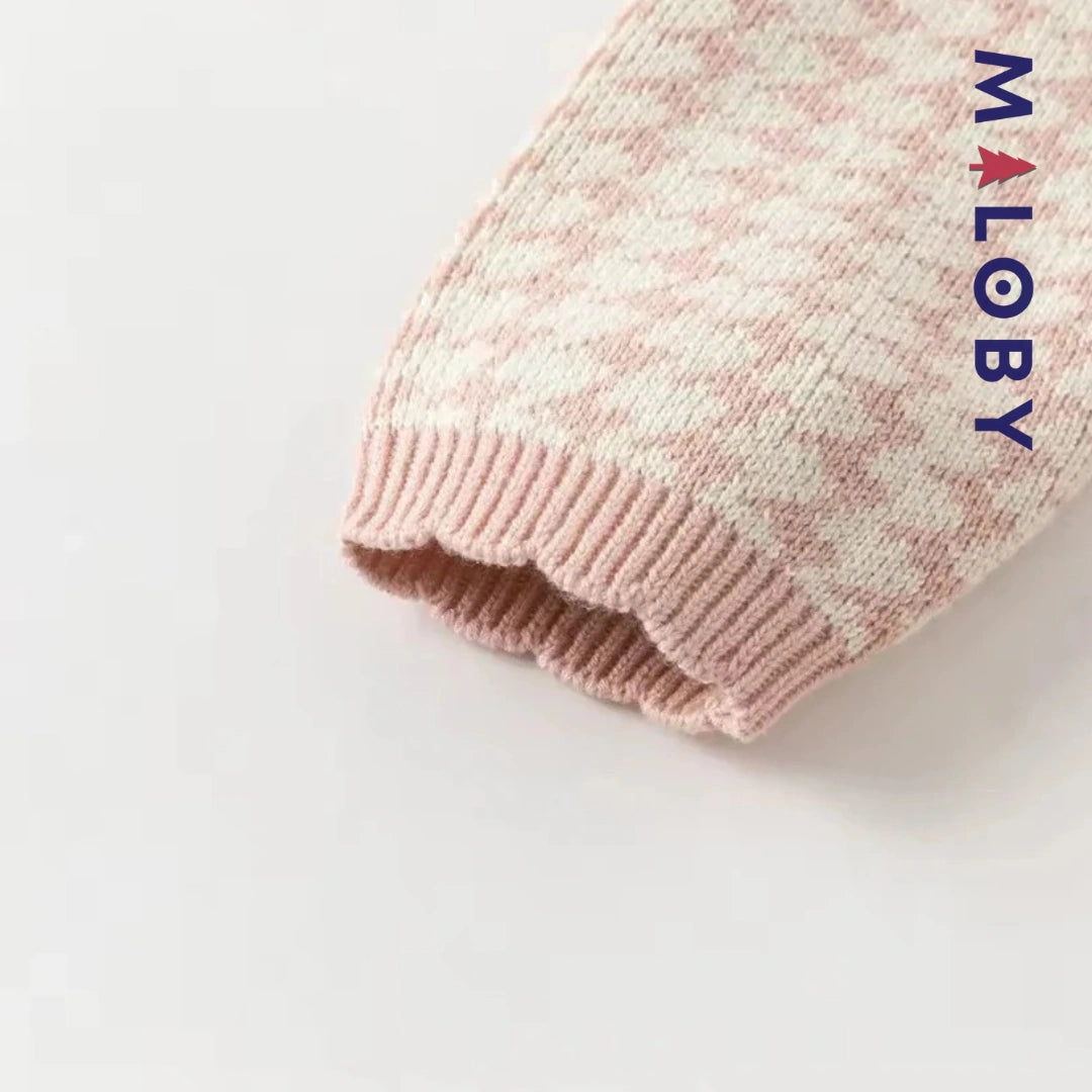 Robe à carreaux manches longues enfant fille - Rose