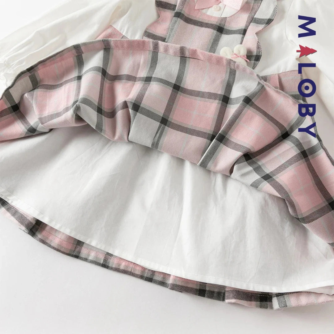 Robe bi-matière effet 2 en 1 enfant fille- rose/gris