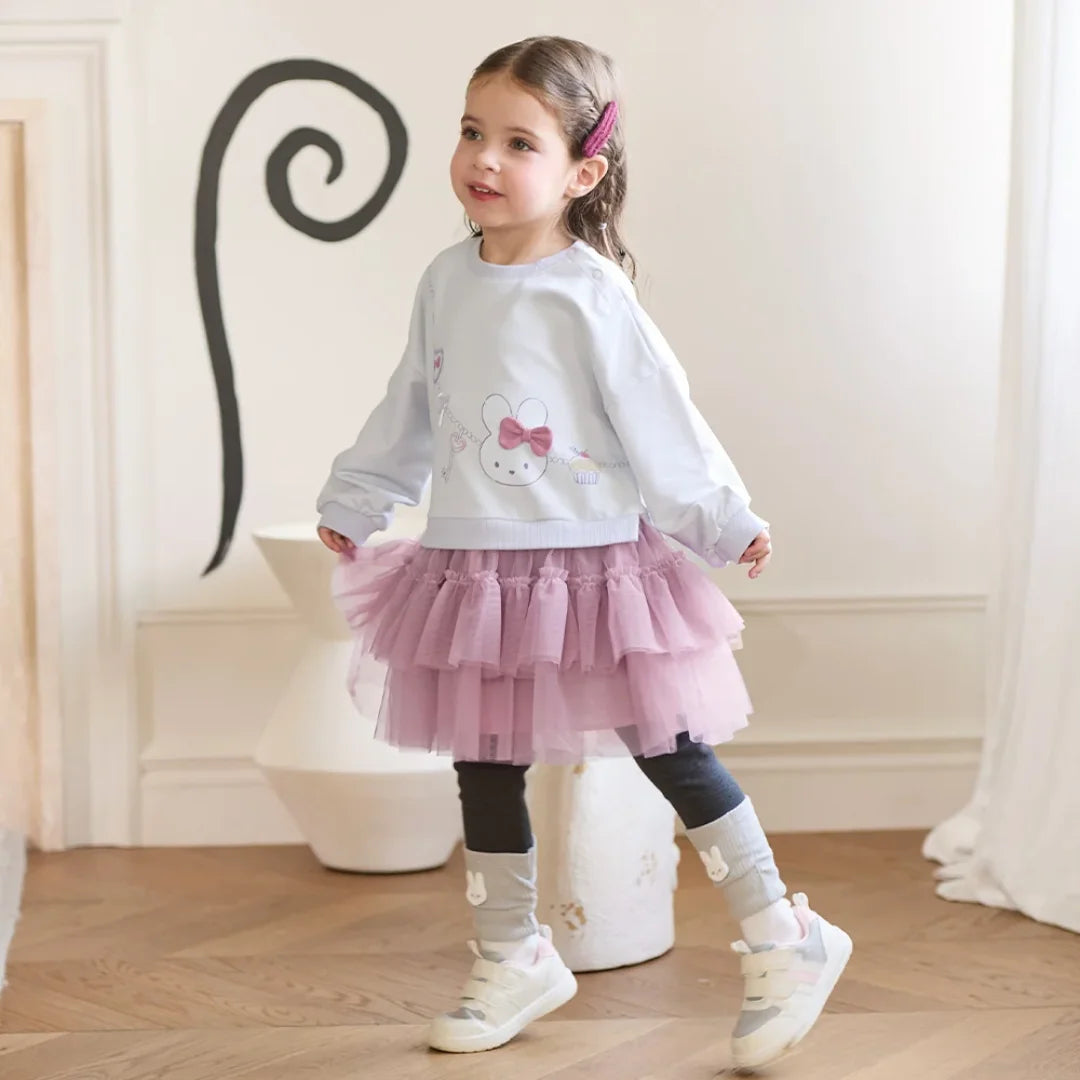 Robe Effet 2-en-1 Sweat et Tulle enfant fille –Violette