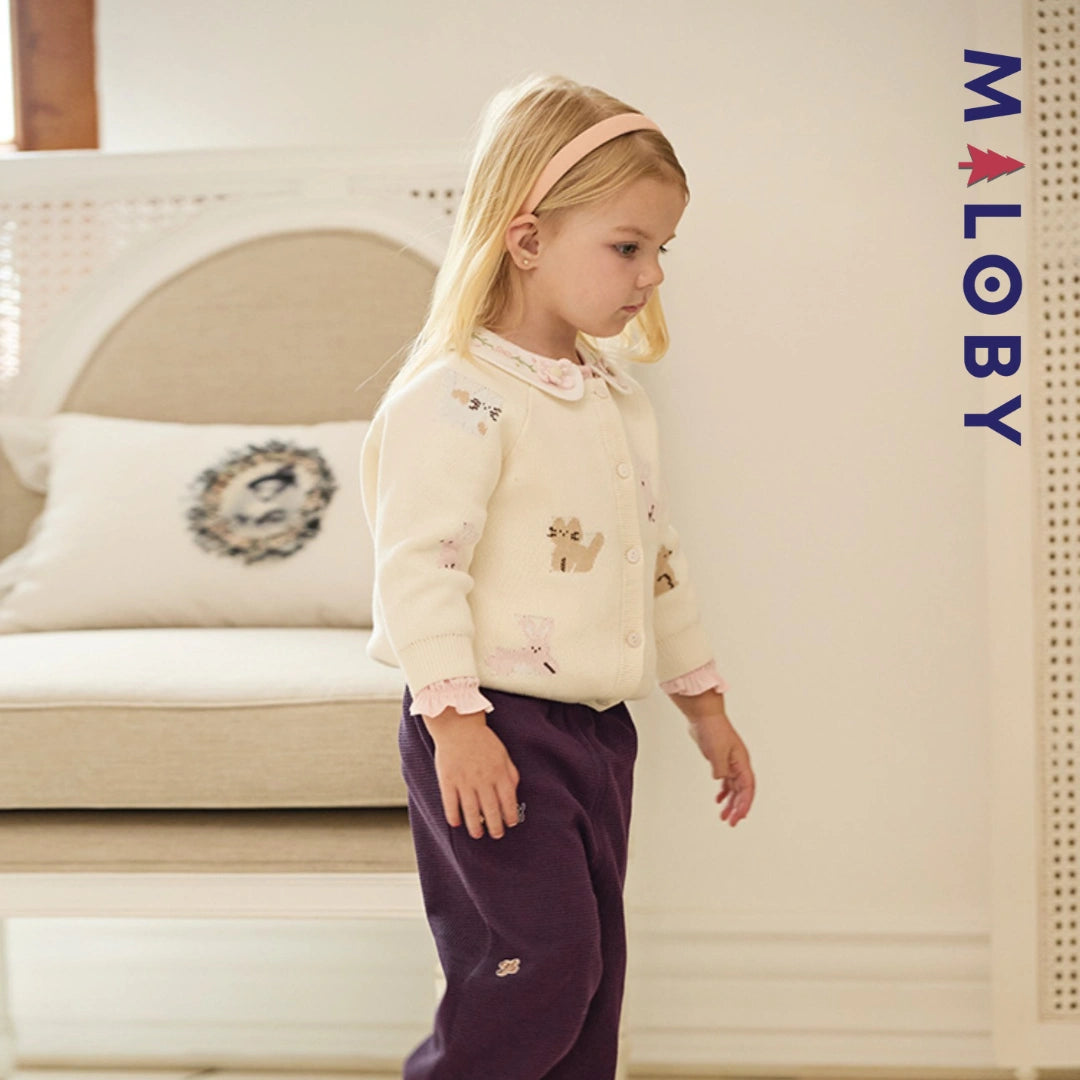 Cardigan motif animalier enfant fille- Beige