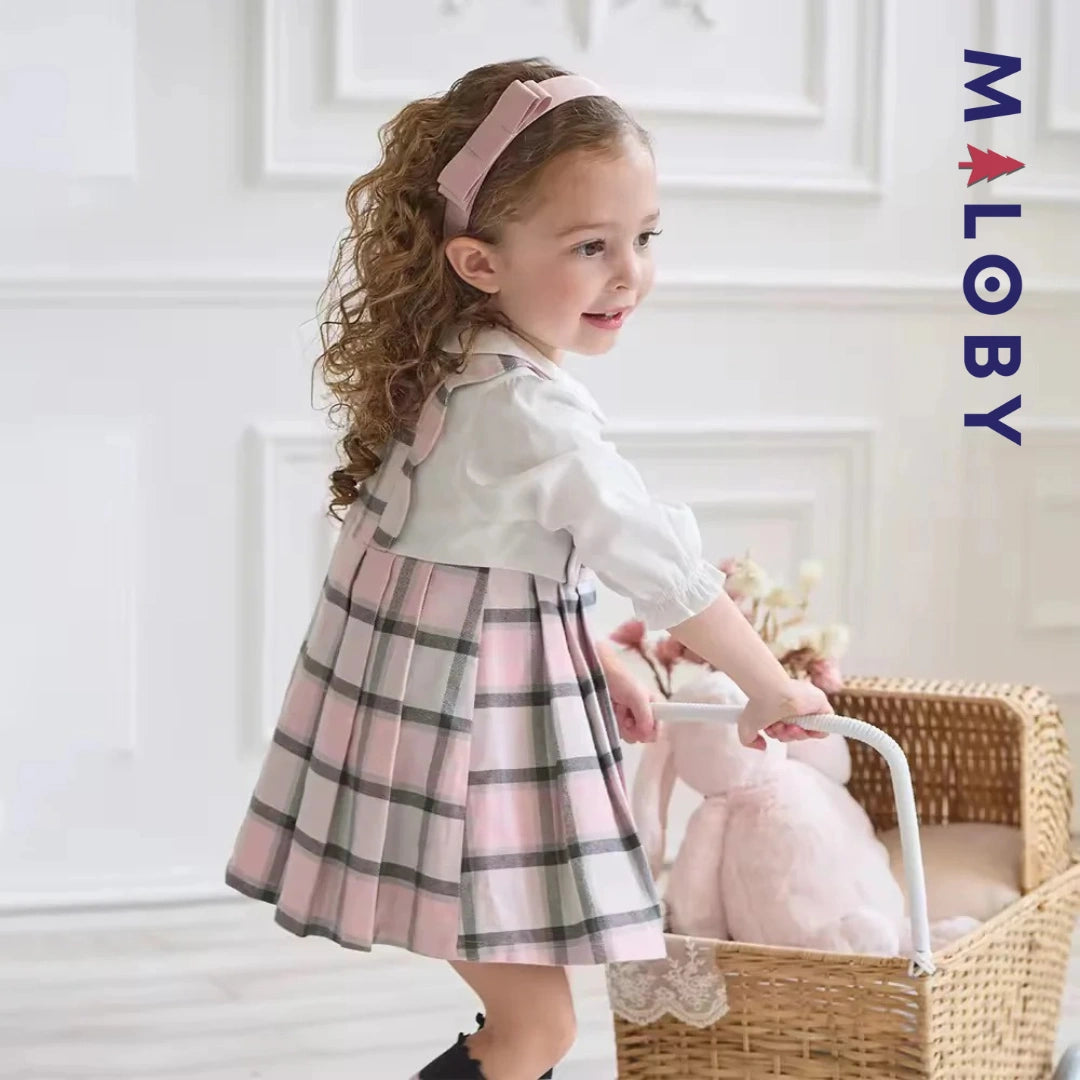 Robe bi-matière effet 2 en 1 enfant fille- rose/gris