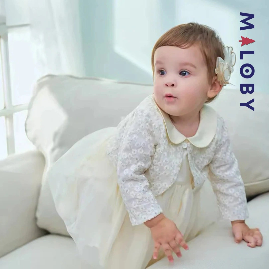Ensemble 3 pièces Robe+boléro+bandeau -beige -robes et ensembles pour filles, bébés et garcons - MALOBY