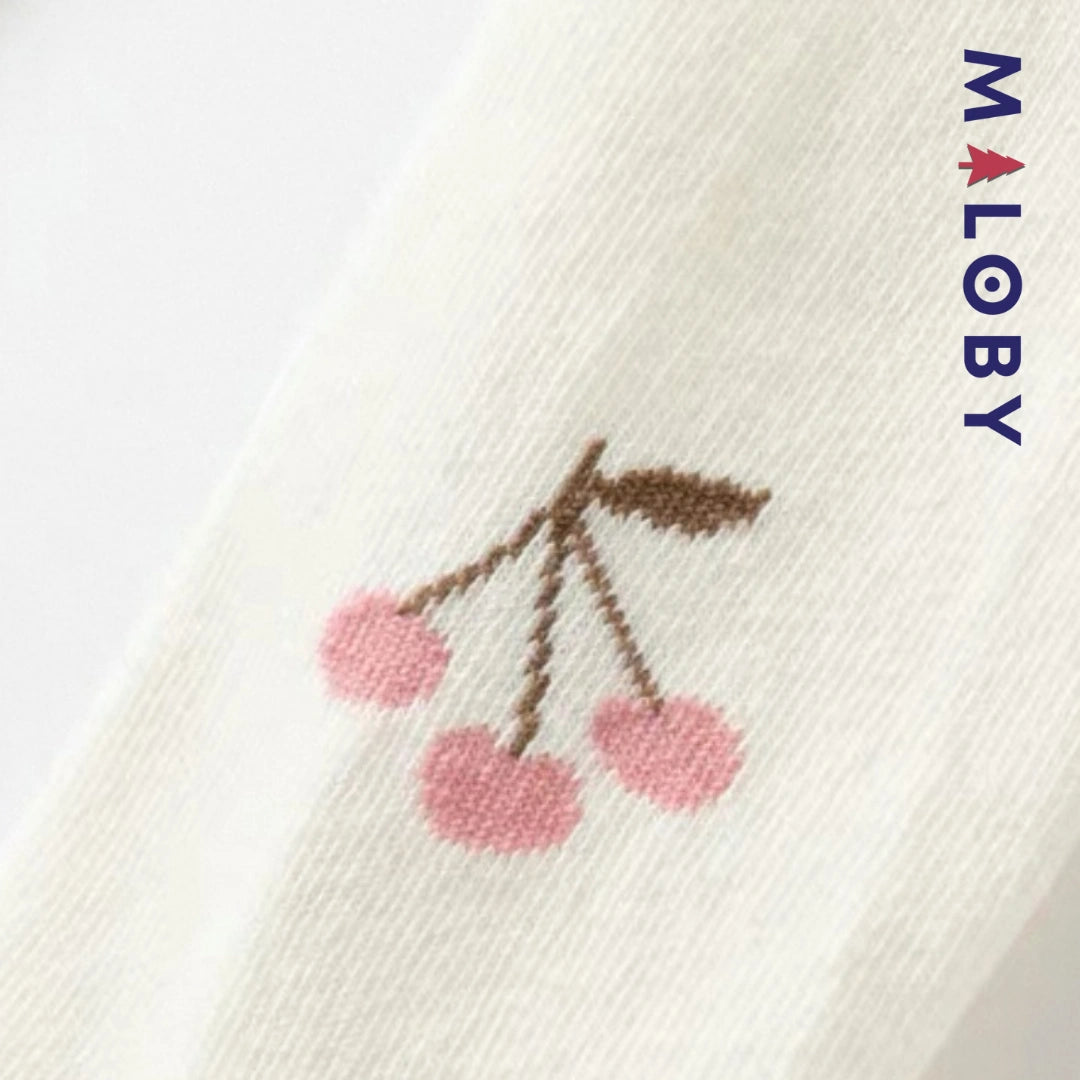 Collant Épais motif cerise enfant fille- blanc