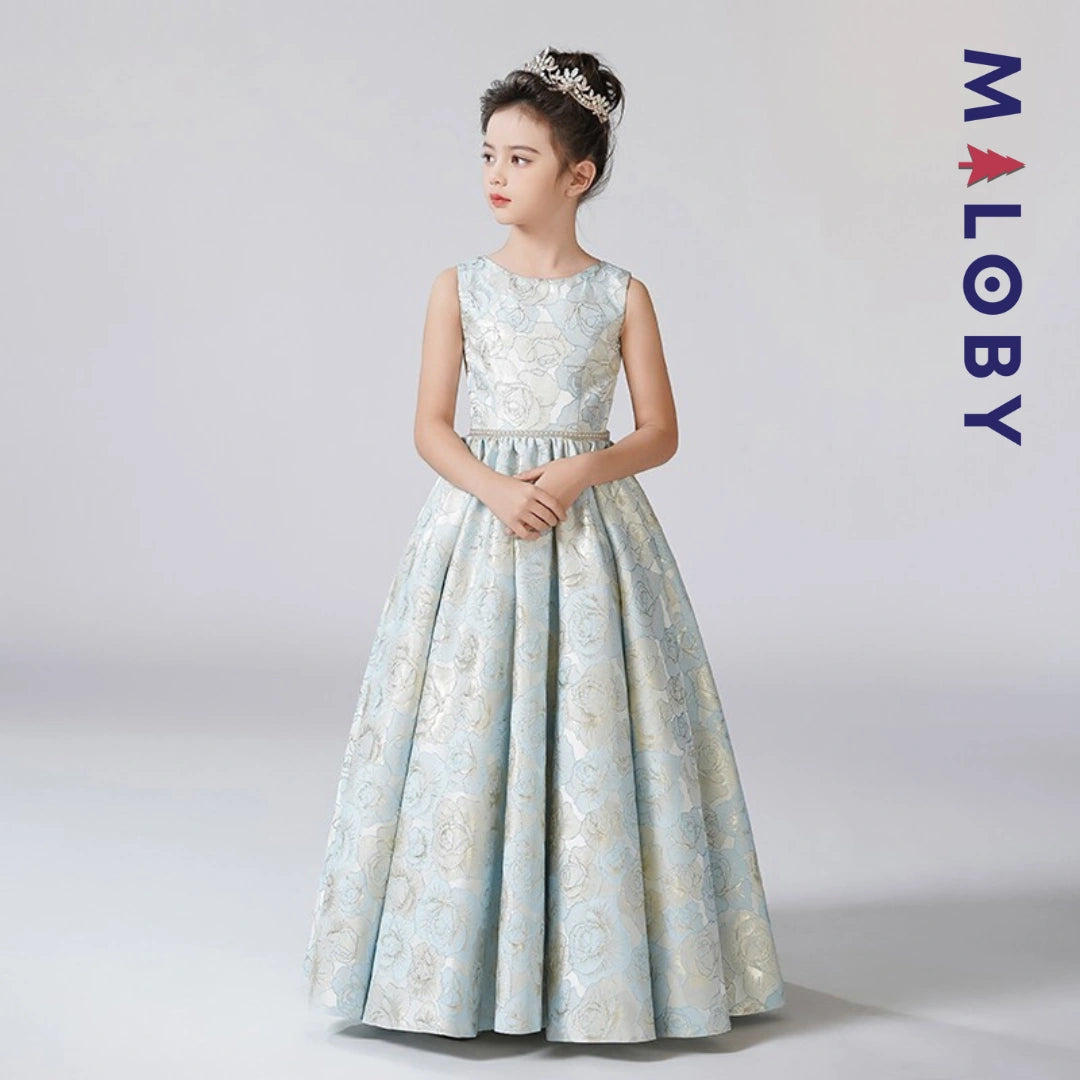 Robe longue de cérémonie à manches courtes- Bleu ciel -robes et ensembles pour filles, bébés et garcons - MALOBY