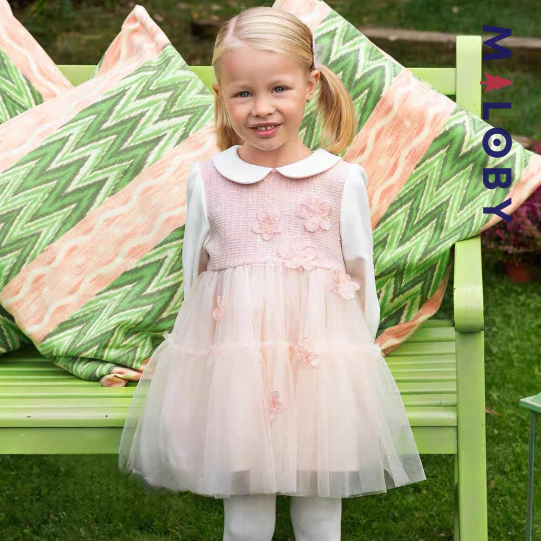 Robe à fleurs manches longues enfant fille - Rose