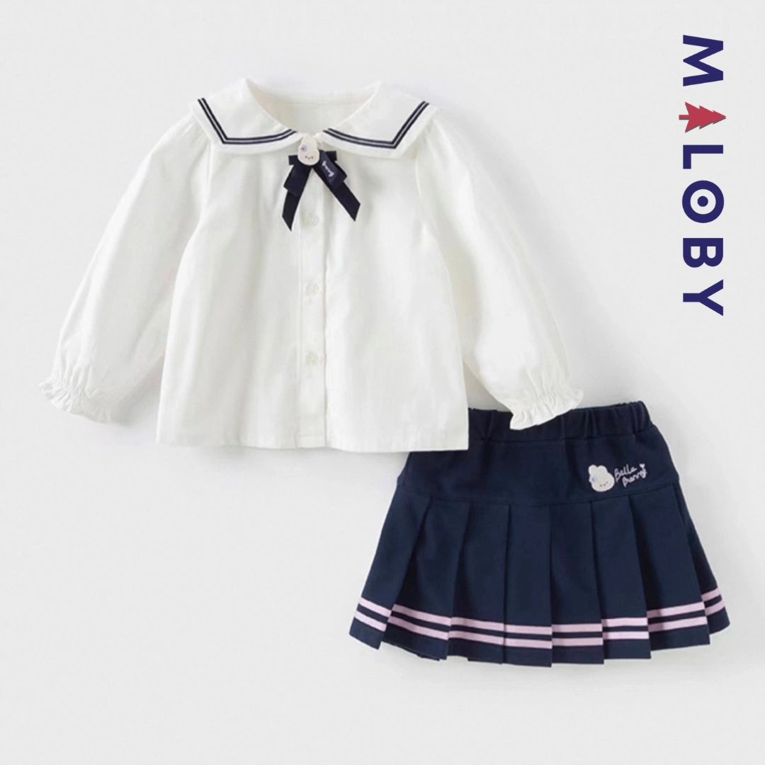Ensemble habillé Jupon plissé+chemise enfant fille -Blanc/marine